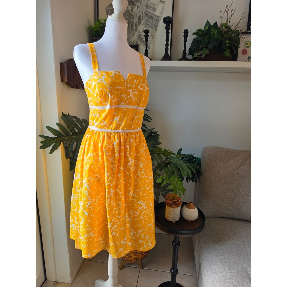 Vintage 90s R&K Originals Yellow Floral Cotton Sundress Fit Flare Midi Size 10P